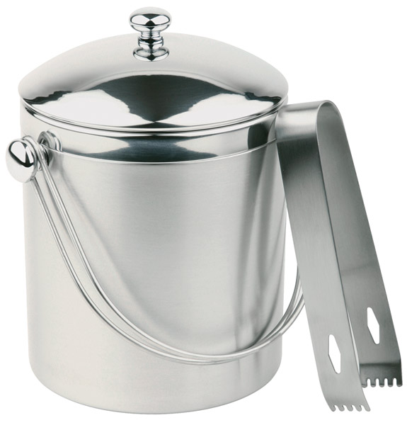 Eiseimer-Set mit Eiszange, D: 12 cm, H: 14 cm, I: 1 ltr., 18/8 Edelstahl, Behälter matt poliert