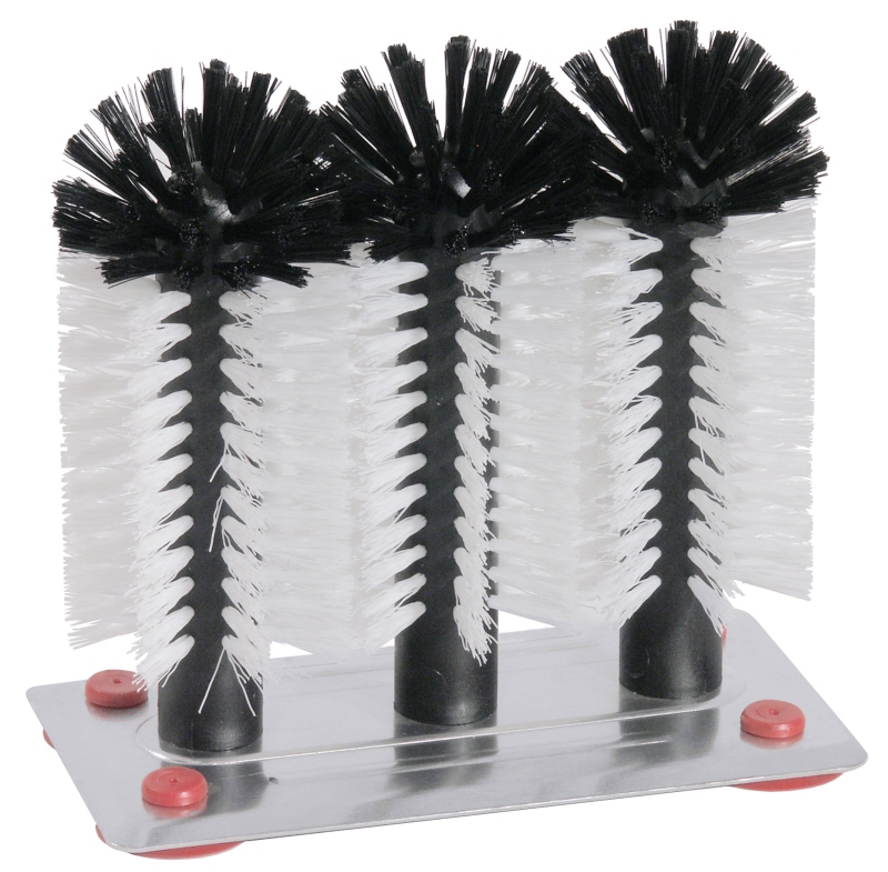 Gläserbürsten auf Aluminiumplatte 19 x 10 cm, Borsten aus PP, D: 7 cm, H: 18/18/18 cm