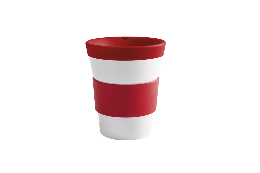 Kahla, Cupit - Becher mit Trinkdeckel 0,35 ltr., Banderole glatt: cherry red