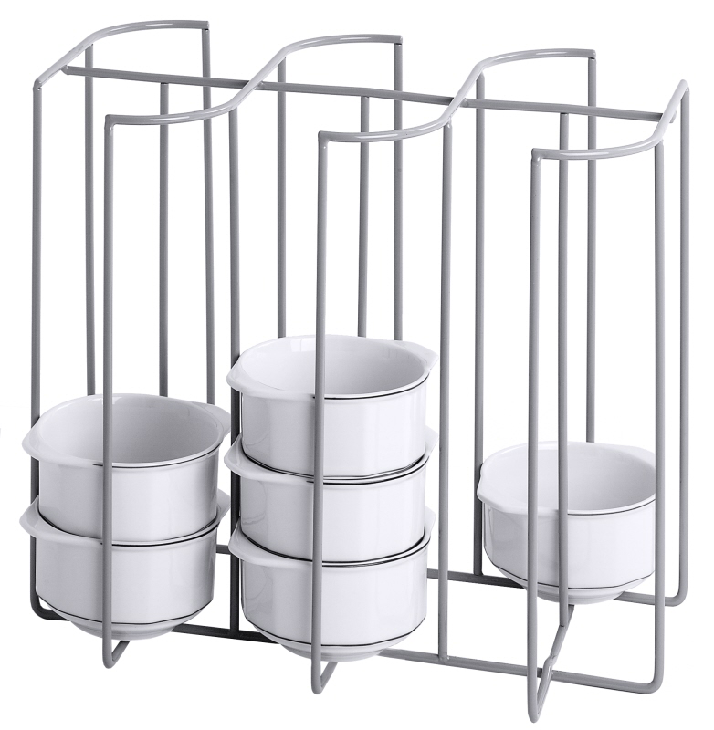 Suppentassenhalter für Tassen bis D: 10,7 cm, 6 Fächer, Stahldraht, PP, 35,5 x 25 x 29,5 cm