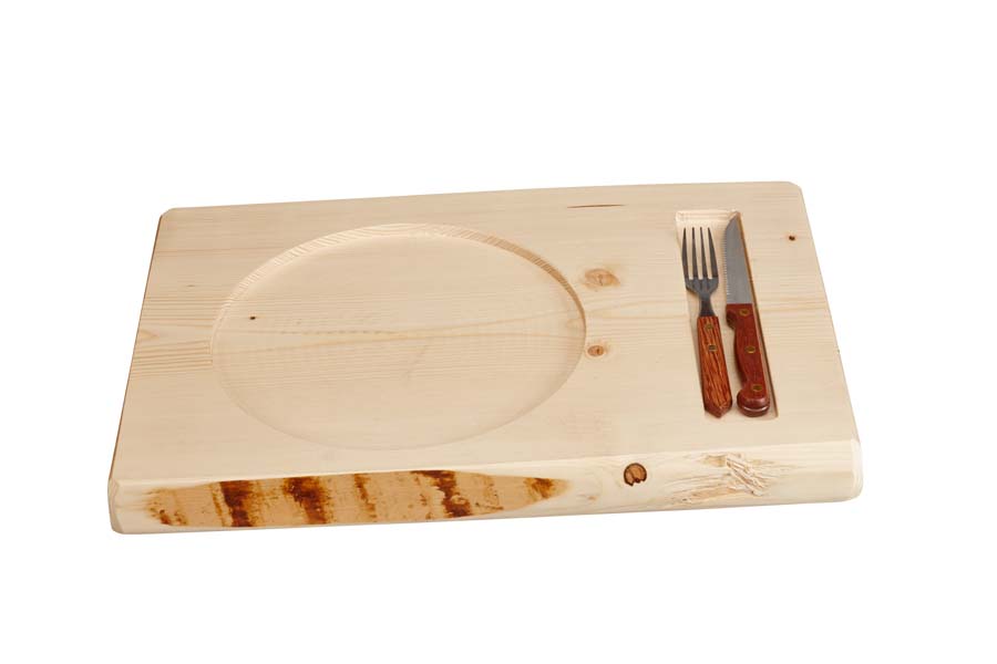 Pfannen-Holzplatzset naturell, Besteckaussparung, Ausfräsung D: 24 cm, ca. 45 x 33 cm
