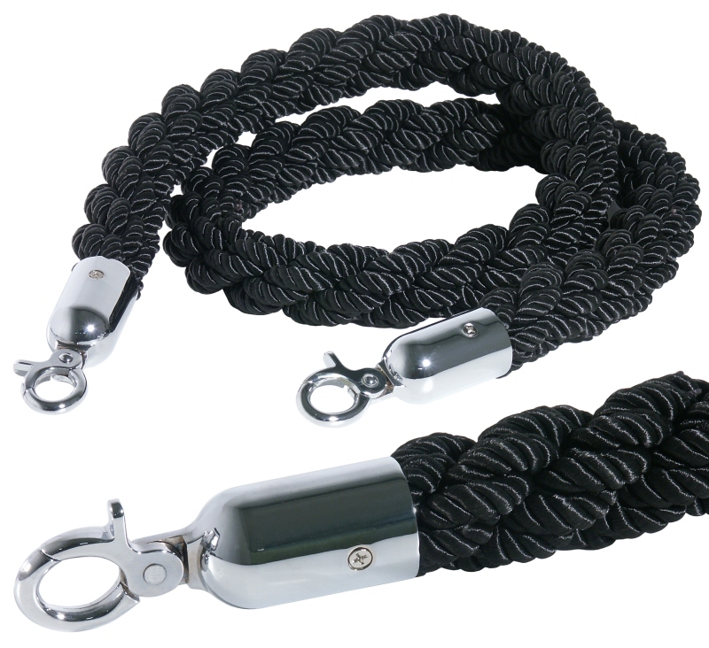 Absperrseil, gewunden, mit verchromter Öse, schwarz, D: 3 cm, L: 150 cm
