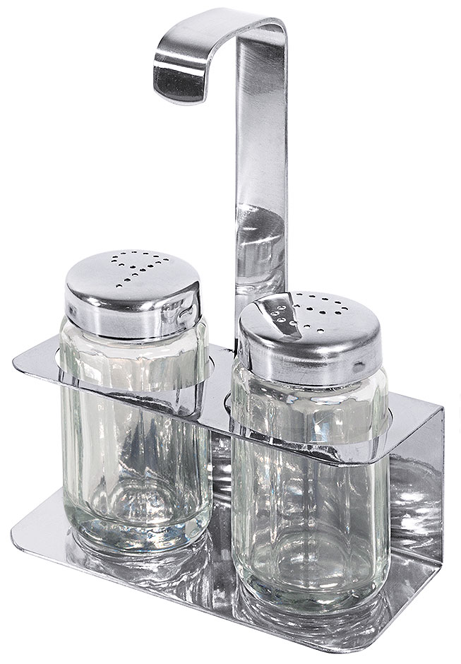 Menage Salz/Pfeffer, Riffelglaseinsätze, Edelstahl, 10 x 6,5 x 15 cm