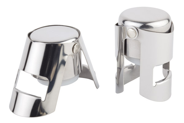 2 Sektverschlüsse D: 4 cm, H: 5,5 cm, Edelstahl / Gummi Arabicum