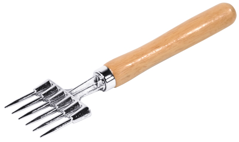 Eispickel, hochglanzverzinnt, Holzgriff, sechs Dornen, 23,5 x 6,5 cm