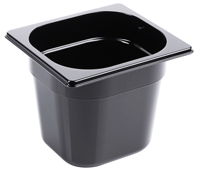 GN-Behälter 1/6, Polycarbonat schwarz, 17,6 x 16,2 cm Tiefe: 150 mm, I: 2,25 ltr.