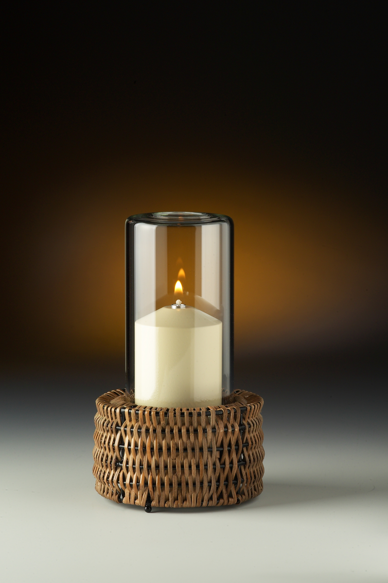 Tischlampe Nour 60A, Lampenkörper: rattan hell, Glaszylinder: klar, Höhe: 19 cm