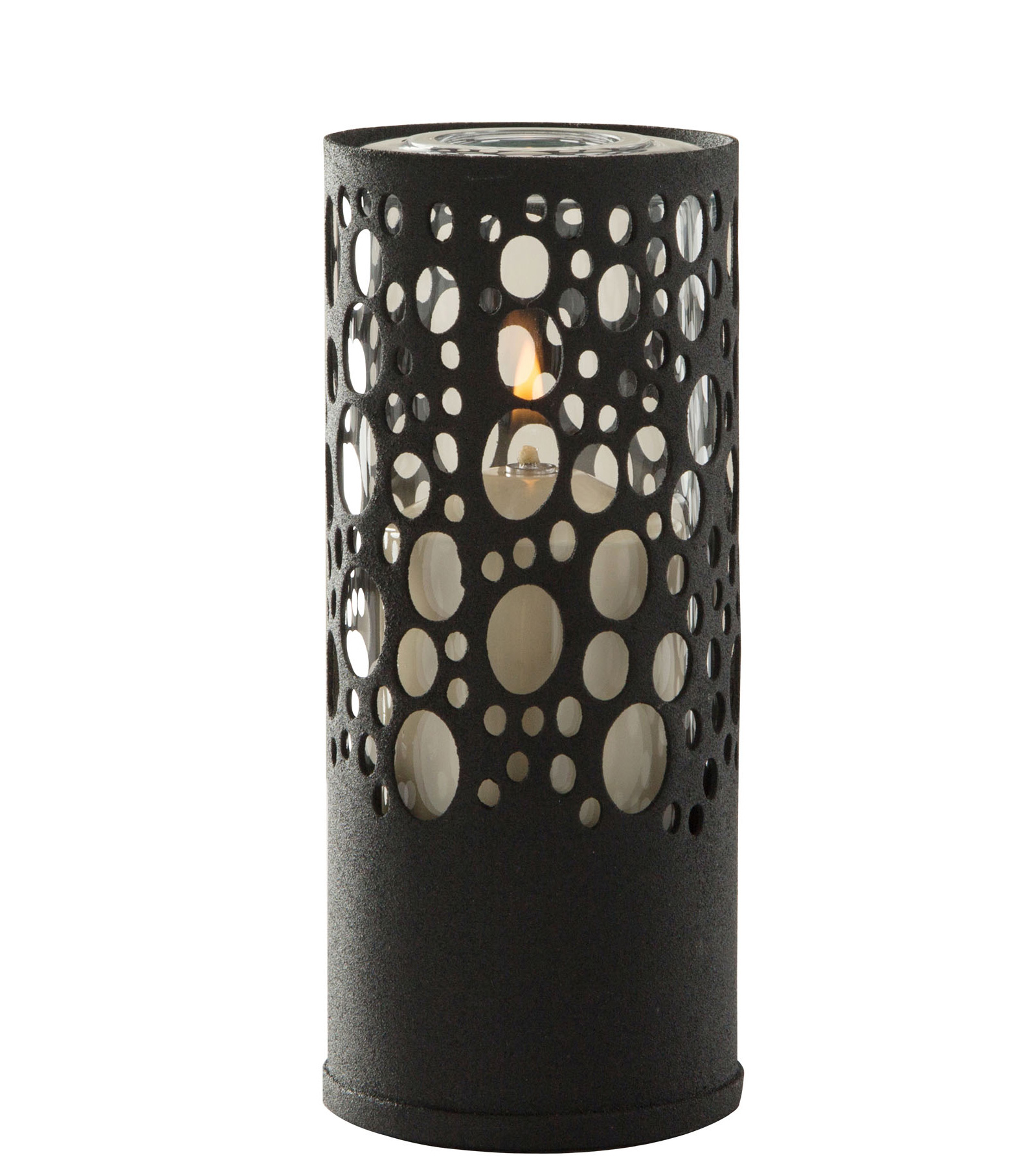 Tischlampe Sub 60A, Lampenkörper: schwarz matt rund, Glaszylinder: klar, Höhe: 15 cm