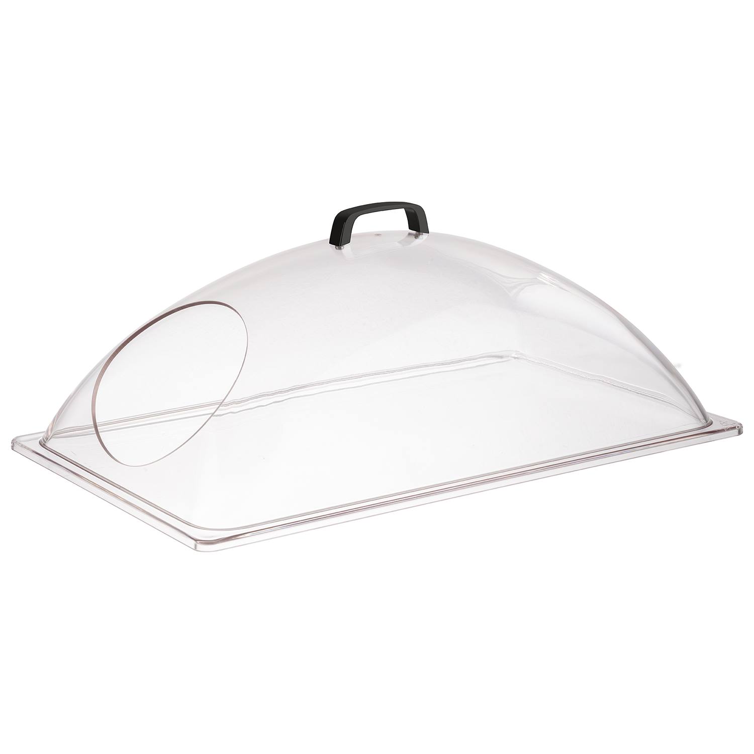 GN 1/1 Kuppelhaube, SAN, schwarzer Griff, Seitenausschnitt, 54 x 33 x 20 cm