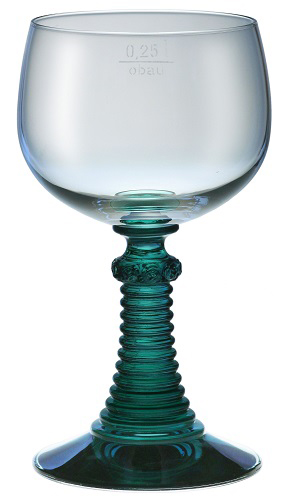 Römer m. antikblauem Fuß u. Füllstrich 0.25 ltr. |-|, Inhalt: 294 ml, H: 160 mm, D: 78 mm