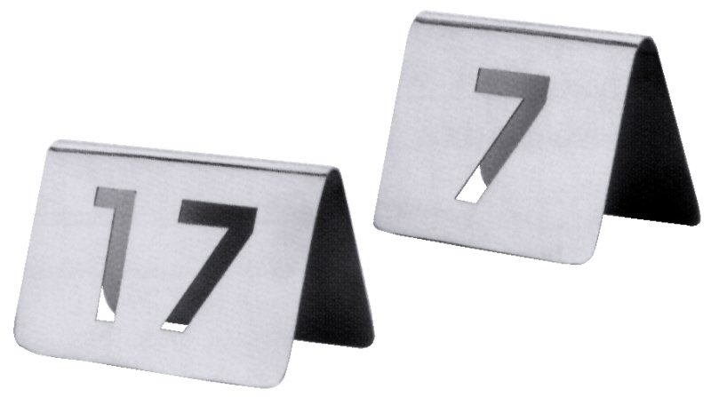 Tischnummernschild 49-60, mit ausgestanzten Ziffern, Edelstahl, 7,5 x 5,5 cm, H: 4,5 cm