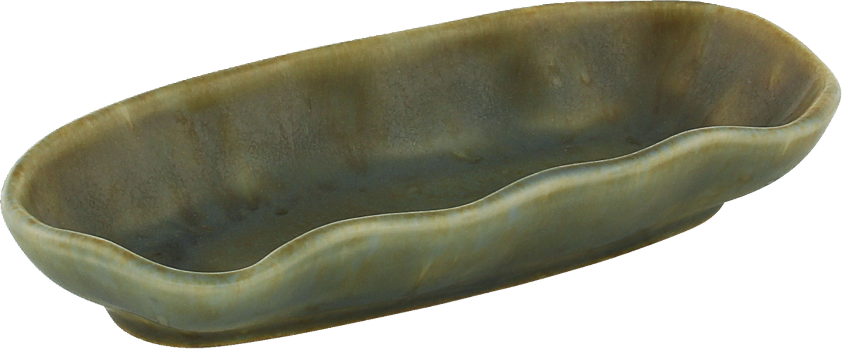Playground, Steinzeug - NAMI : Platte, oval, olive, 15 x 7 cm