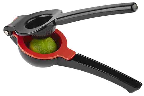 Limetten und Zitronenpresse 21 x 7 cm, H: 5 cm, Aluminium-Druckguss, schwarz / rot