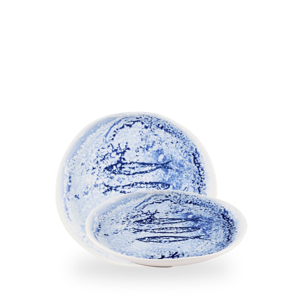 Churchill, Inked Fresco : Blue - Teller flach, natürlich-organische Form, 21,5 cm