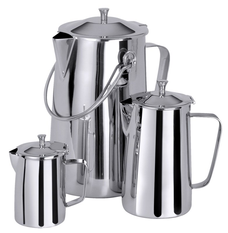 Kaffeekanne, Scharnierdeckel, mit Griff und Tragebügel, Edelstahl, I: 5 ltr., H: 29 cm