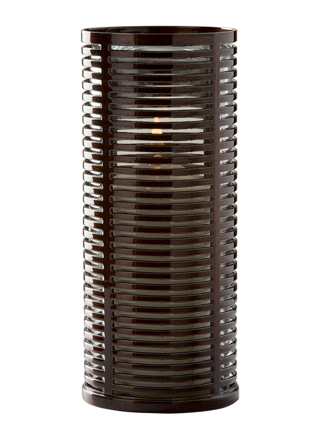 Tischlampe Ubi 60A, Lampenkörper: flammbraun rund, Glaszylinder: klar, Höhe: 15 cm