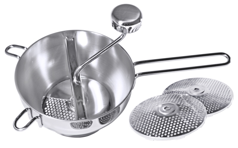 Passiergerät, mit 3 Einsätzen, I: 2 ltr., D: 20 cm, H: 11 cm, Edelstahl