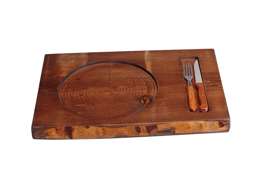 Pfannen-Holzplatzset rustikal, Besteckaussparung, Ausfräsung D: 24 cm, ca. 45 x 33 cm