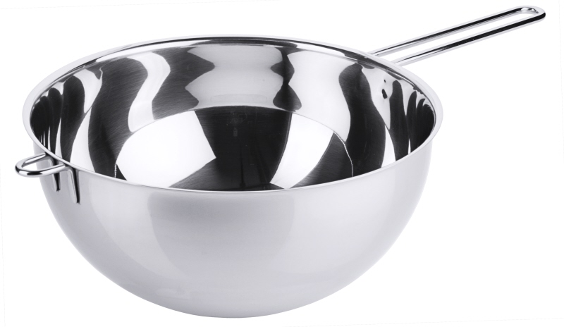 Wasserbadschüssel, mit Drahtgriff, EdSt., I: 3,5 ltr., D: 24 cm, H: 12 cm, Stiel: 20 cm