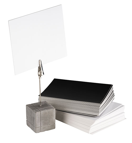 Kartenhalter, 4er Set, Beton, mit 15 schwarzen u. 15 weissen Karten, B x L: 3 x 3 cm, H: 3 cm