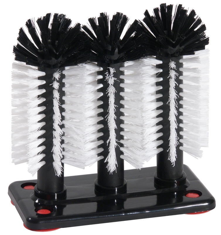 Gläserbürsten auf Kunststoffplatte 19 x 10 cm, Borsten aus PP, D: 7 cm, H: 18/18/18 cm