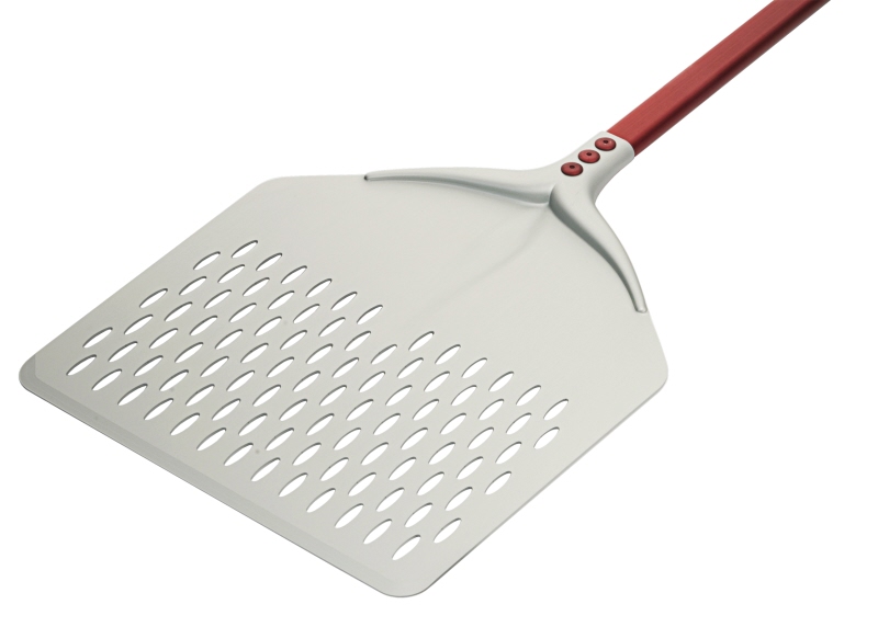 Pizzaschaufel, perforiert, Alu, 32 x 33 cm, Stiel: 120 cm