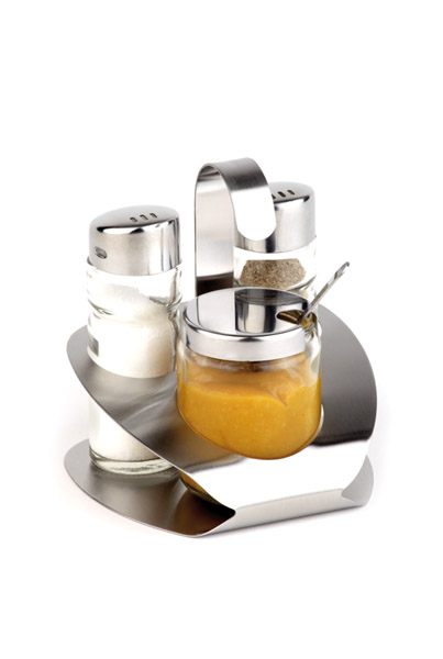 Menage PRO, 3-teilig, 10 x 10 cm, H: 11,5 cm, Edelstahl matt, Glas, Pfeffer/Salz