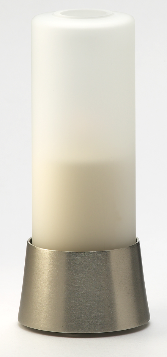 Tischlampe Coco 60A, Lampenkörper: nickel matt, Glaszylinder: milchig, Höhe: 17,5 cm