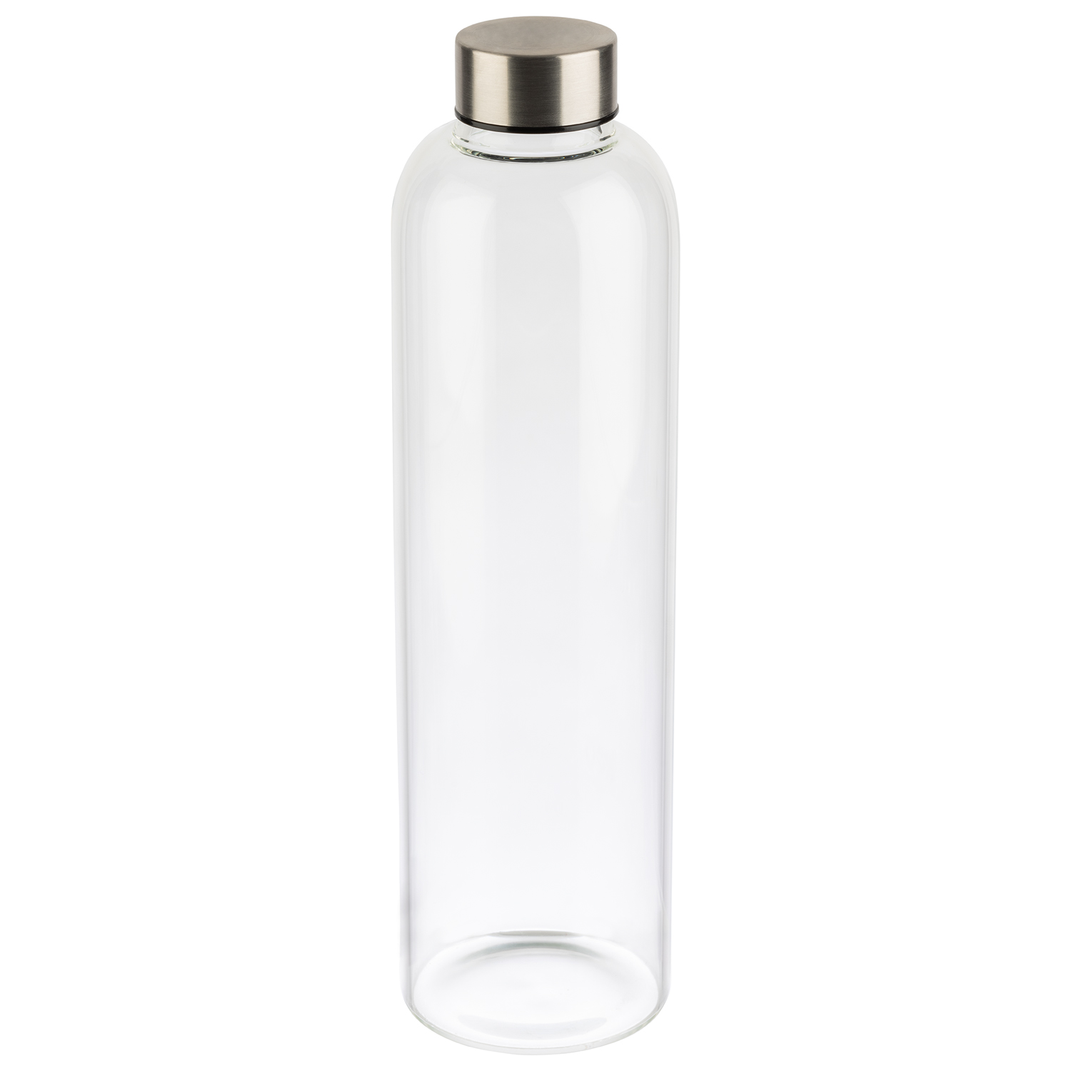 Trinkflasche m. Schraubverschluss, Glas, Edelstahl, PP, D: 7,5 cm, H: 28,5 cm, I: 1