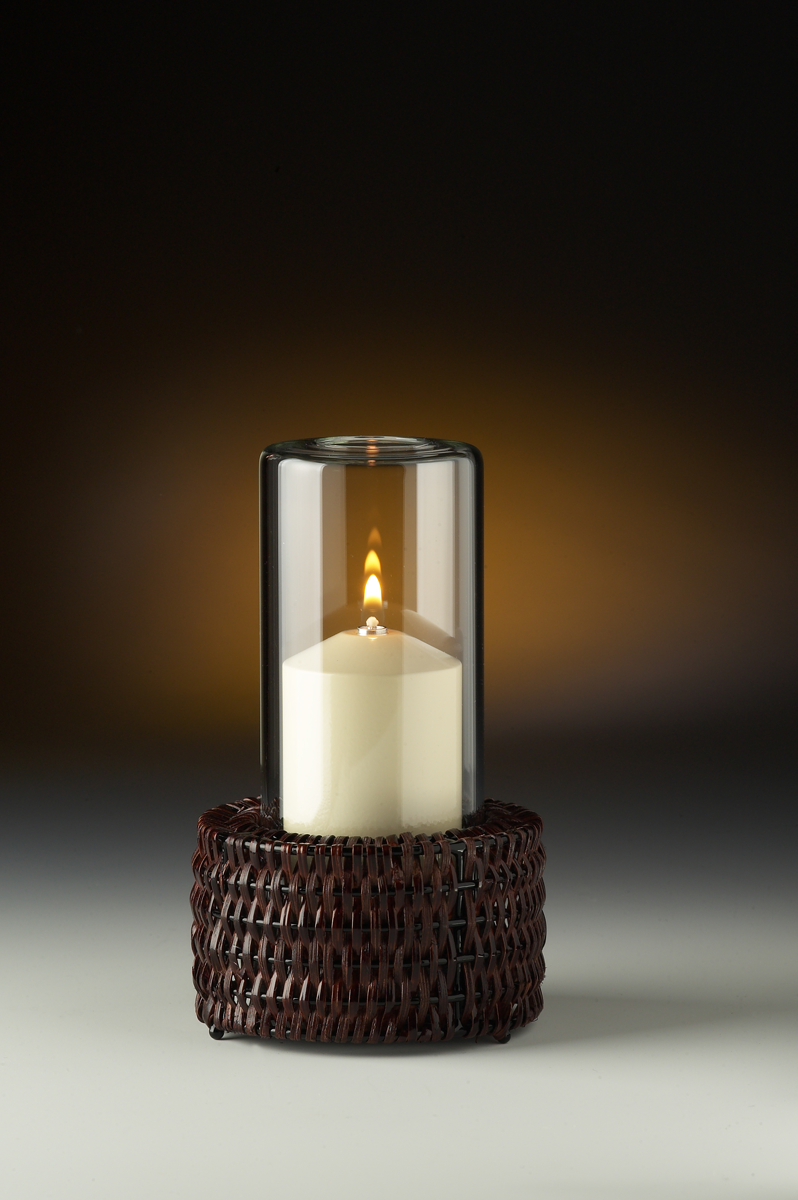 Tischlampe Nour 60A, Lampenkörper: rattan dunkel, Glaszylinder: klar, Höhe: 19 cm