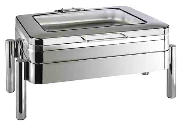 Chafing Dish GN 1/1 PREMIUM m. Glasdeckel, 66 x 48 cm, H: 33 cm, Edelstahl, 1 Gestell, 1 Wasserbecken