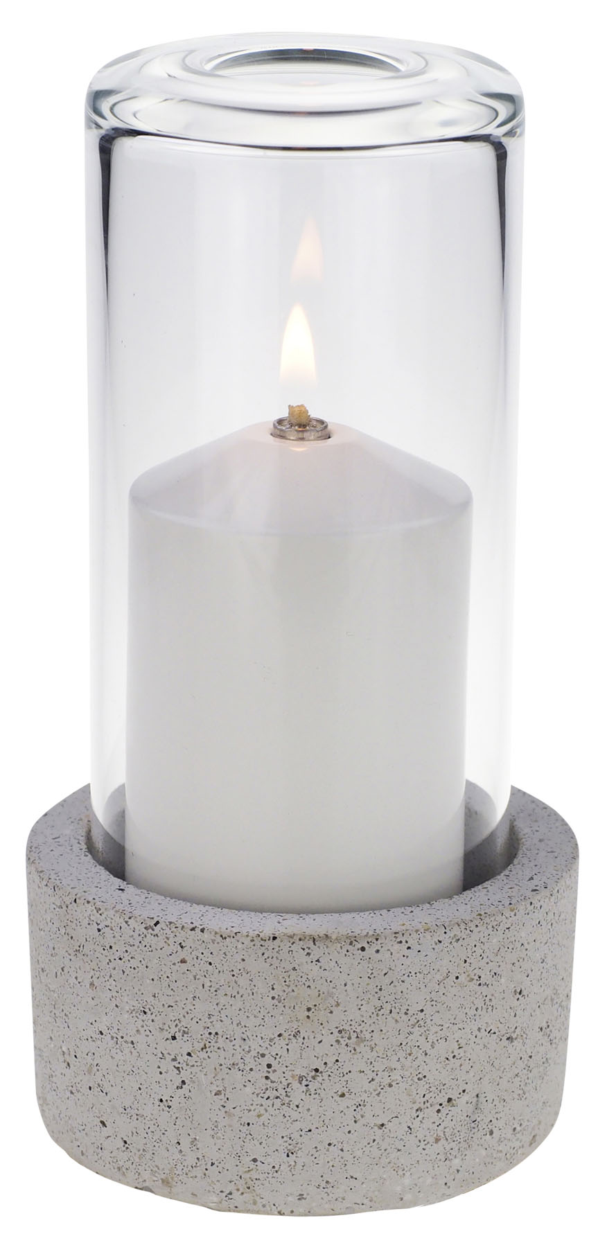 Tischlampe Concrete 60A, Lampenkörper: Beton hell, Glaszylinder: klar, Höhe: 16 cm