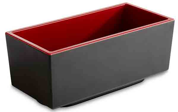 Bento Box ASIA PLUS 15,5 x 7,5 cm, H: 6,5 cm, 0,4 ltr., Melamin, außen: schwarz, matt, innen: rot