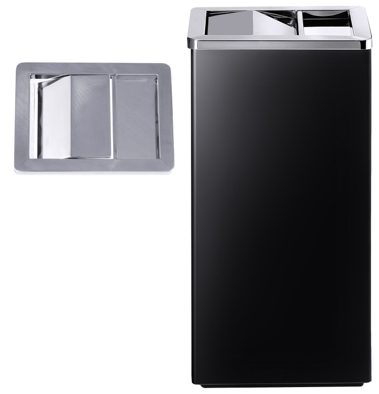 Standaschenbecher, schwarzes Stahlblech, Edelstahl, H: 61 cm, 30 x 24 cm