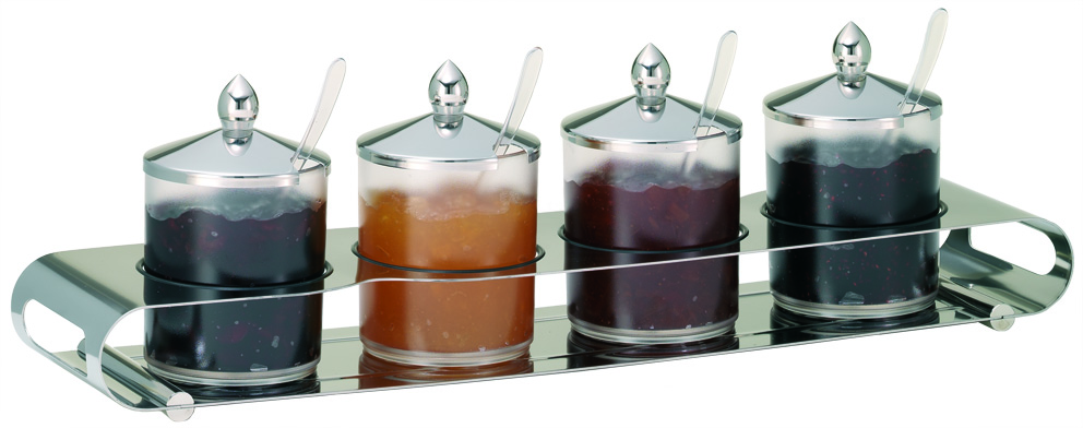 ELEGANCE Konfitürenbar Quadro 4 x 0,6 ltr., Edelstahl, opaler Behälter, L: 140 mm, B: 600 mm, H: 180 mm