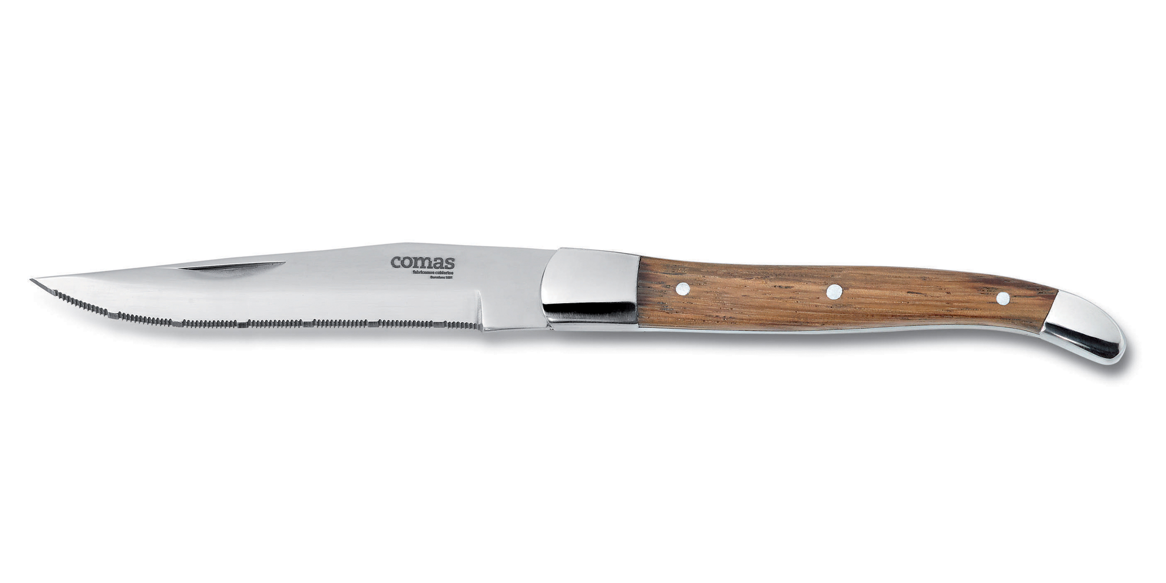 Comas, Alps - Steakmesser massiv ChrSt., gezahnte Schneide, Holzgriff, 230 mm