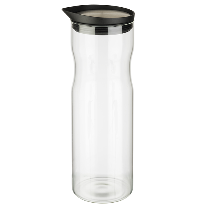 Glaskaraffe, D: 8 cm, H: 25 cm, 1 Liter, Glas, 18/8 Edelstahl, Silikon, Deckel matt poliert