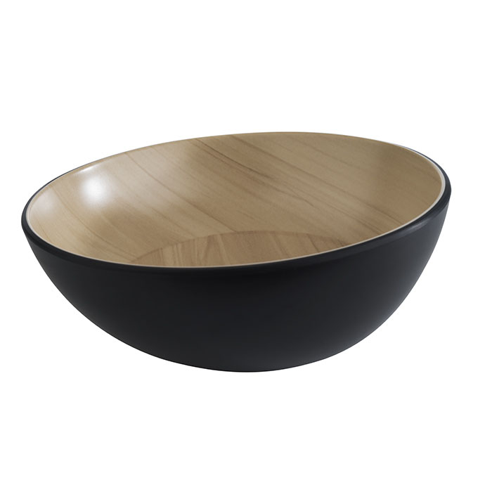 Schale FRIDA, D: 21,5 cm, H: 7 / 8,5 cm, Melamin, innen: Holzoptik