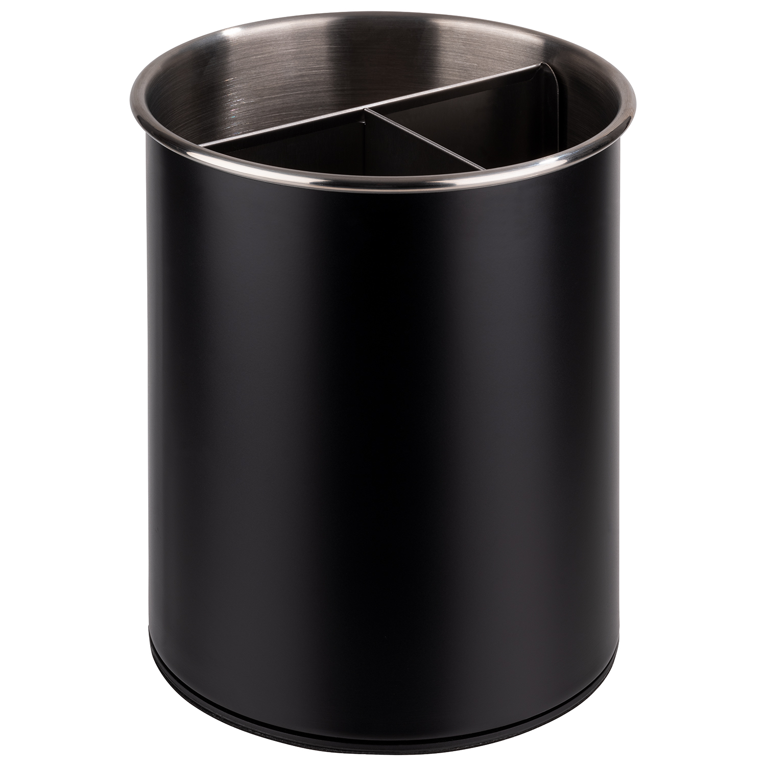 Besteckbehälter drehbar, Edelstahl, Polypropylen, D: 13 cm, H: 16,5 cm, innen: mattiert, aussen: schwarz