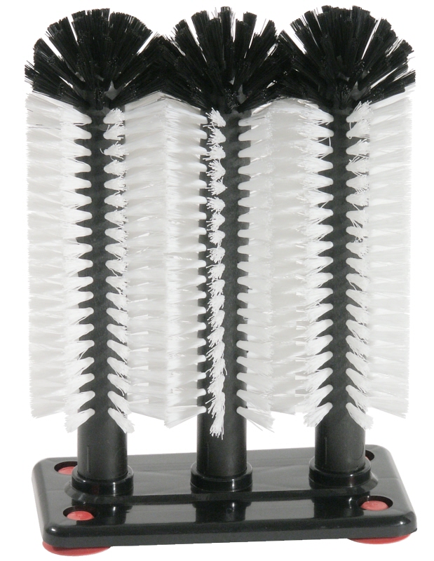 Gläserbürsten auf Kunststoffplatte 19 x 10 cm, Borsten aus PP, D: 7 cm, H: 24/24/24 cm