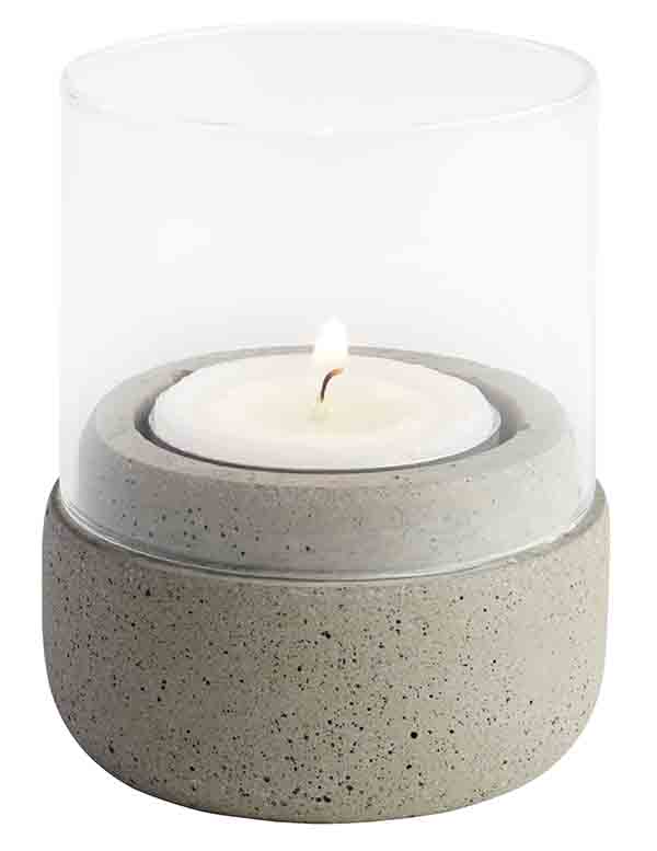 Windlicht ELEMENT, 2er Set, D: 6 cm, H: 8 cm, Beton, Gläser klar, ohne Teelicht