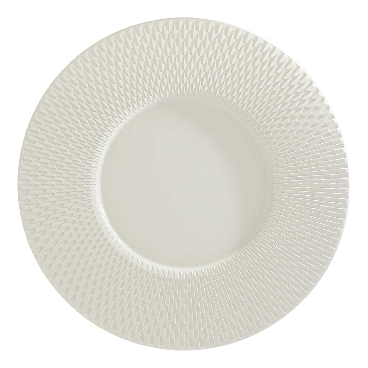 Bauscher, Purity Reflections : Teller flach rund breite Fahne Relief, bonewhite, 30 cm