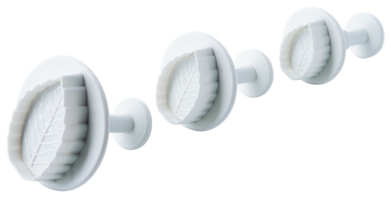 Fondantausstecher Rosenblatt klein, weißes PP, L: 3,3/4/4,8 cm