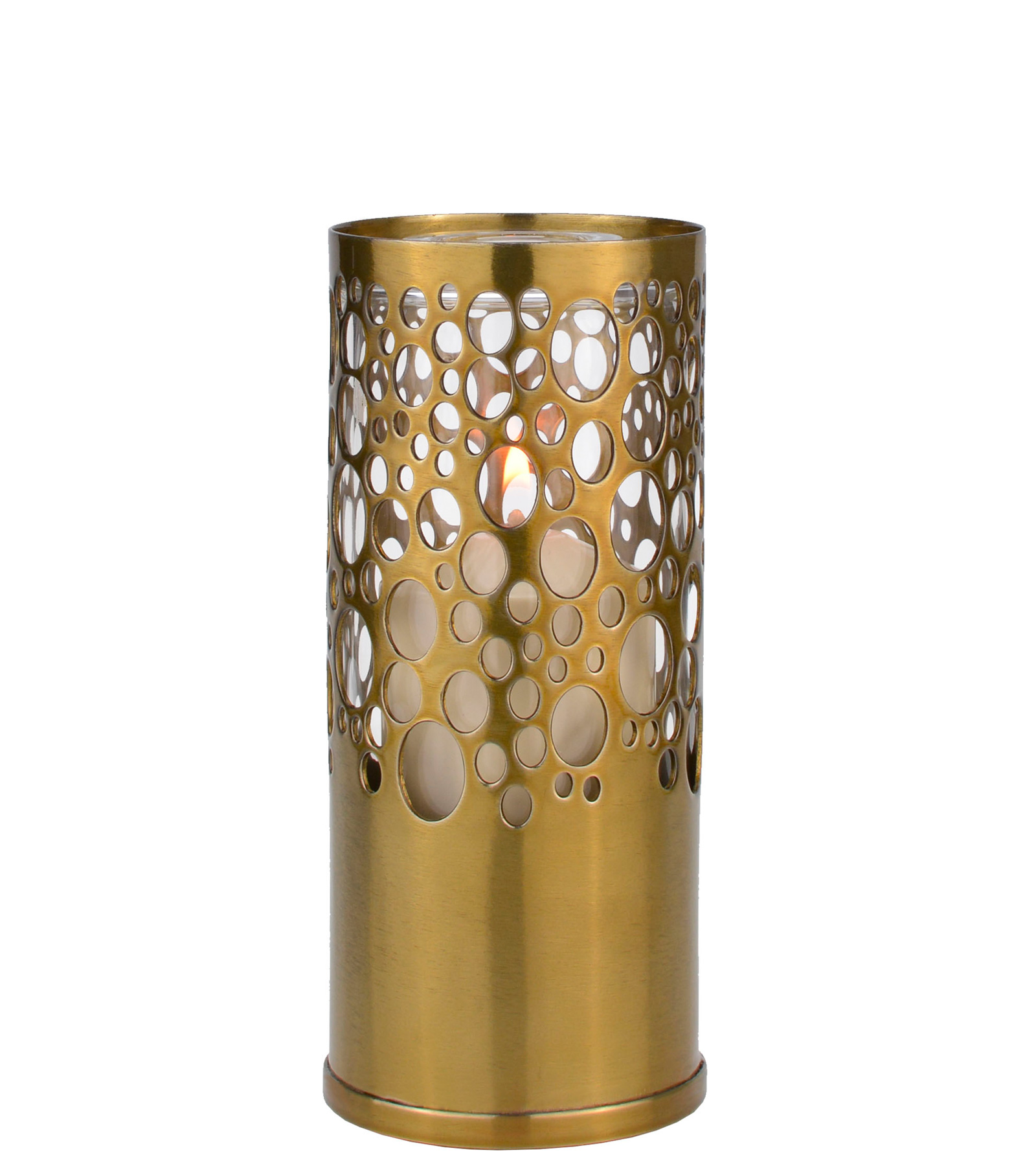 Tischlampe Sub Big 80K, Lampenkörper: messing gebürstet rund, Glaszylinder: klar, Höhe: 15 cm