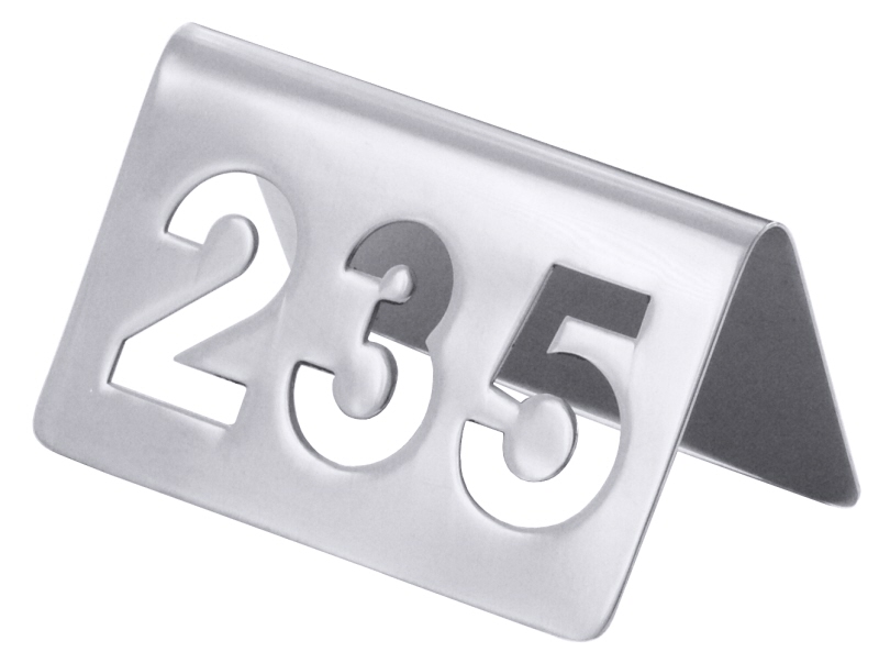 Tischnummernschild dreistellig, mit ausgestanzten Ziffern ab Ziffer 251, Edelstahl, 7,5 x 9 cm, H: 4,5 cm