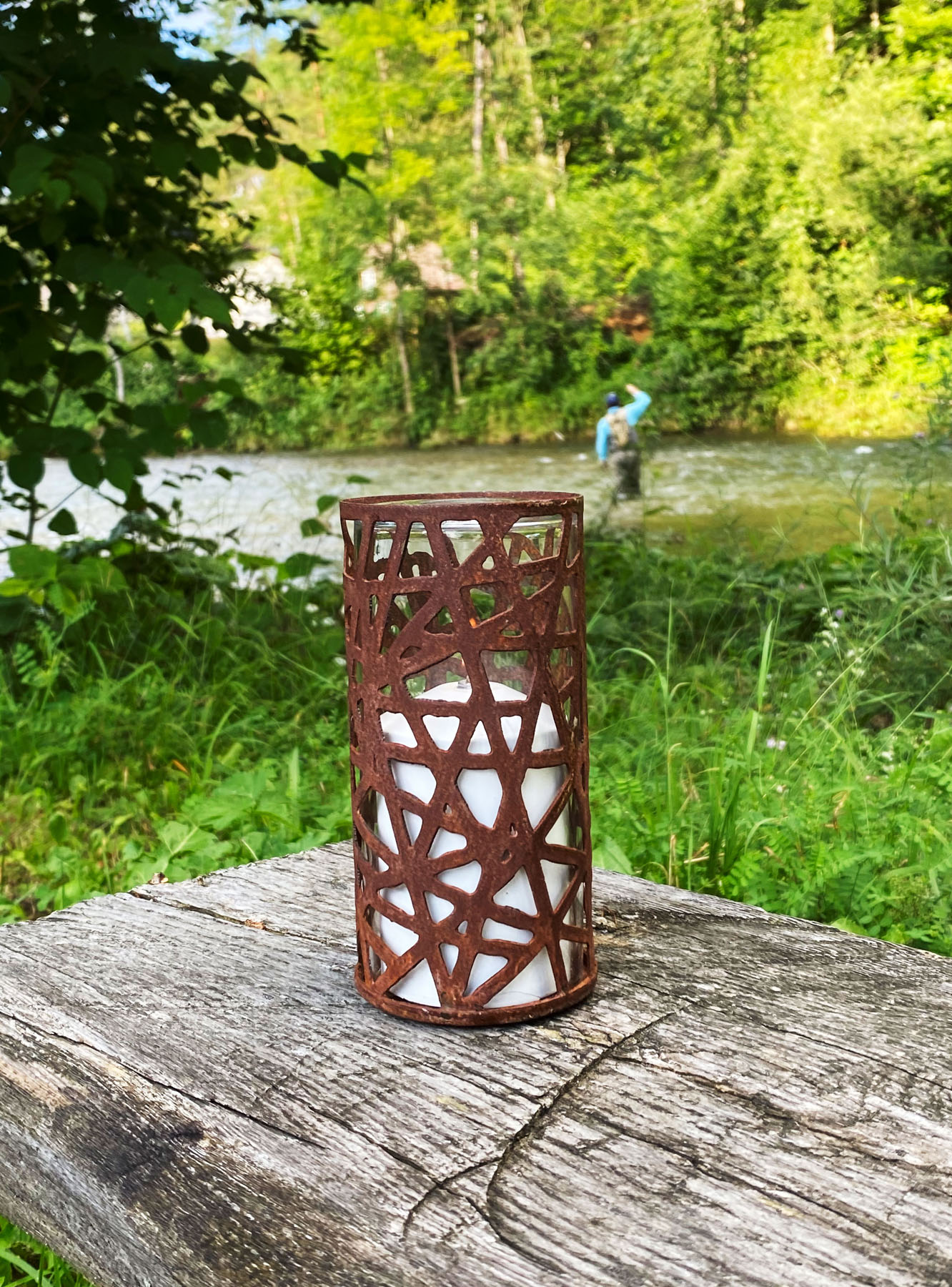 Tischlampe Zebra 80K, Lampenkörper: rostig, Glaszylinder: klar, Höhe: 15 cm