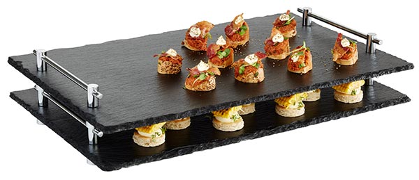 GN 1/1 Naturschieferplatte 53 x 32,5 cm, H: 6 cm, Materialstärke 6 - 9 mm, verschraubte Distanzstücke